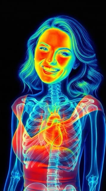 Thermal X-ray camera style with heatmap gradient colors