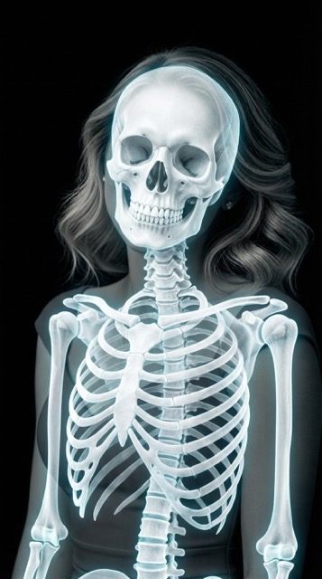 Skeleton X-ray camera style showing anatomical structures