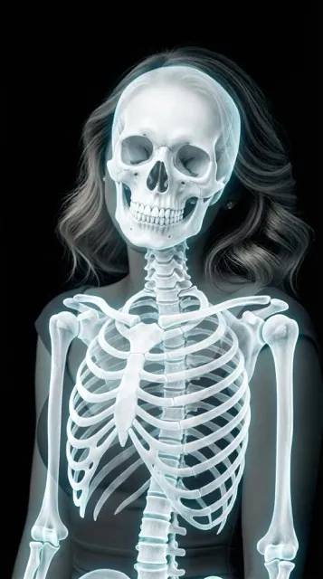 Skeleton X-ray camera style showing anatomical structures